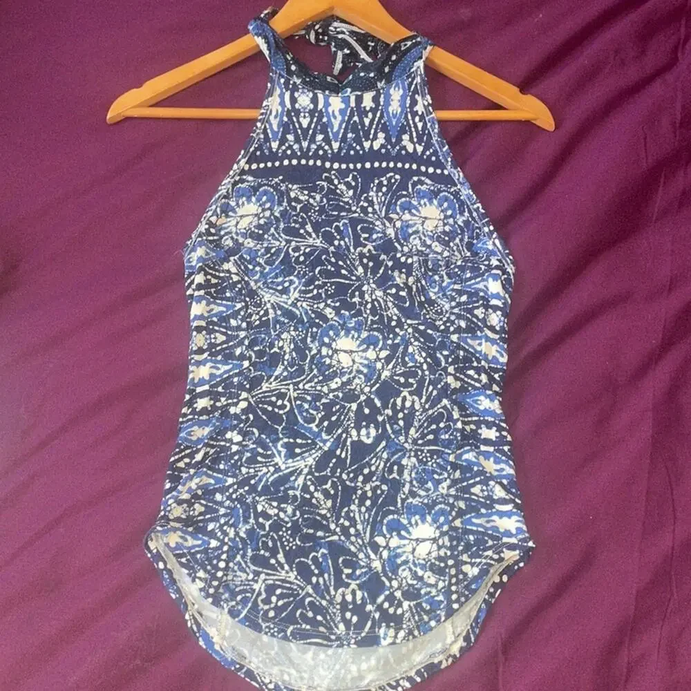 FREE PEOPLE Madagascar Halter Tank Top Indigo Combo SEXY CELESTIAL